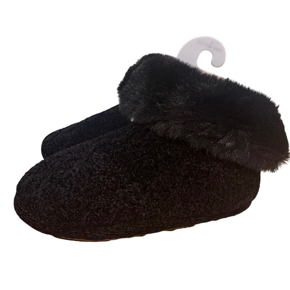 Cuddl Duds Womens Black Faux Fur Slippers House Shoes Size S 5-6 NWT